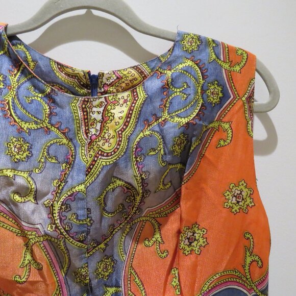 VINTAGE BARD'S TORONTO 1970s Paisley Satin Maxi Dress Multicolor Retro Boho - Picture 4 of 15